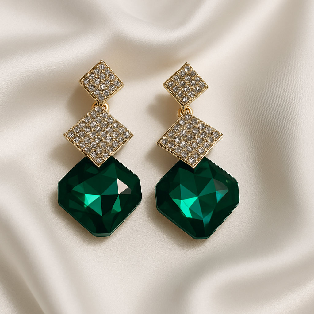 Dark Green Drop Earrings