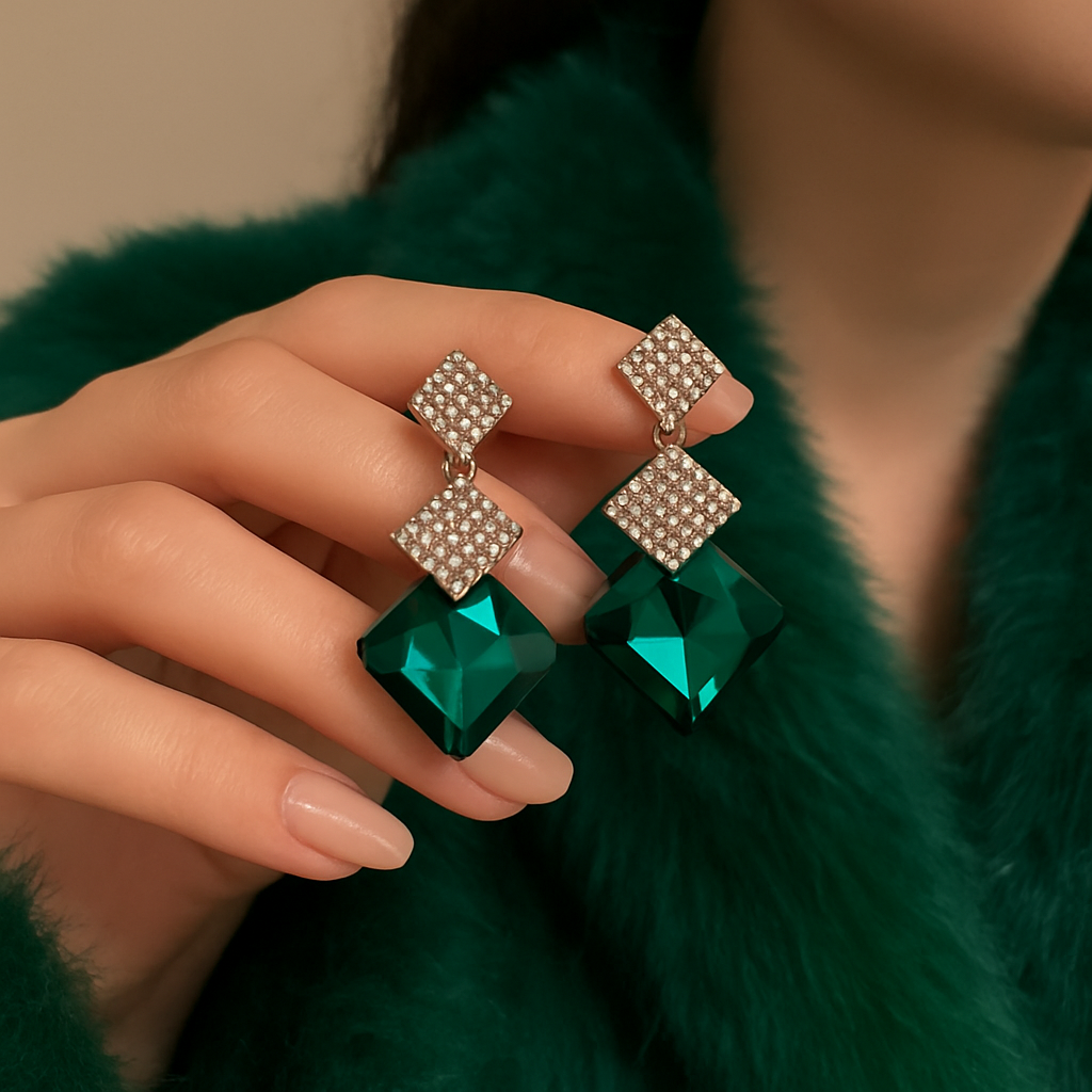 Dark Green Drop Earrings