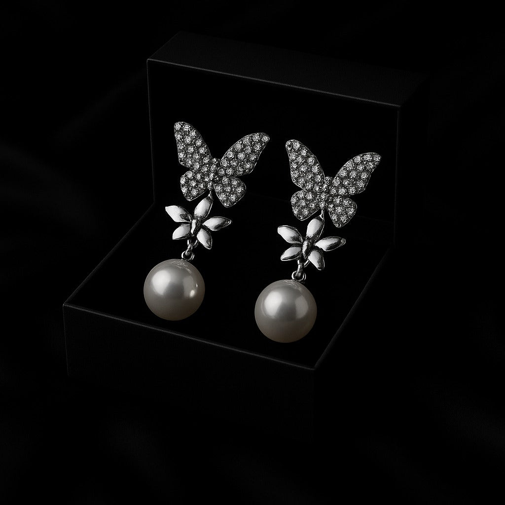 Silver Butterfly Drop Earrings