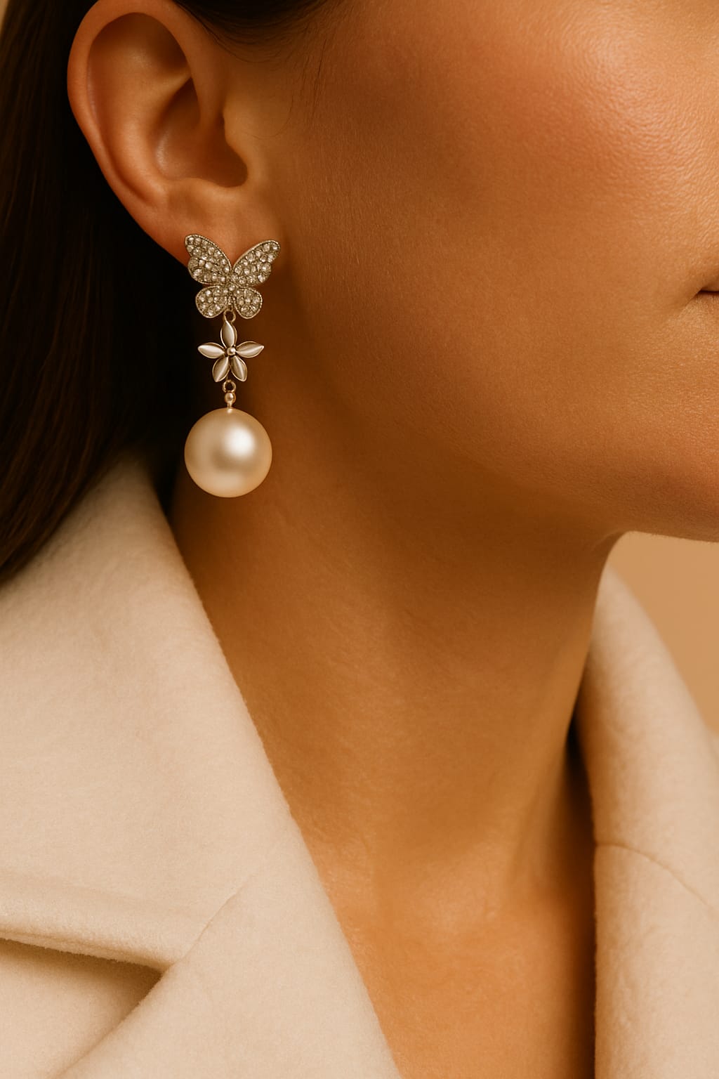 Silver Butterfly Drop Earrings